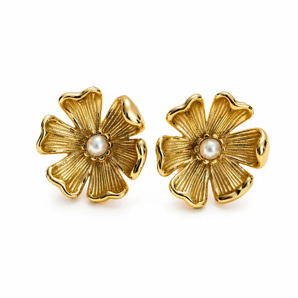 Gold_Toned_Brass_Flower_Stud_Earrings_With_Pearl_Centre