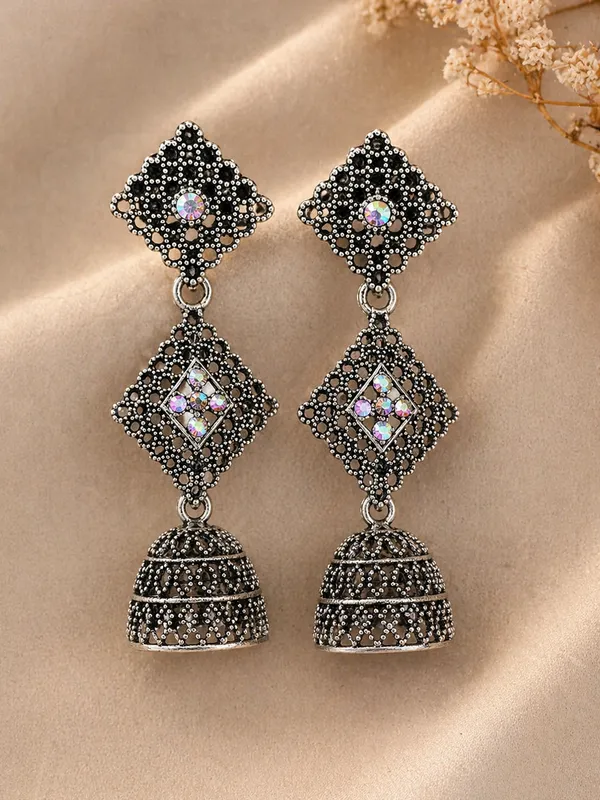 Antique_Silver_Toned_Brass_Jhumka_Earrings_With_Marcasite_And_Crystal_Detailing