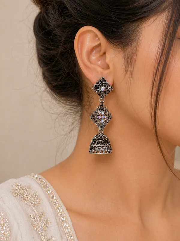 Antique_Silver_Toned_Brass_Jhumka_Earrings_With_Marcasite_And_Crystal_Detailing