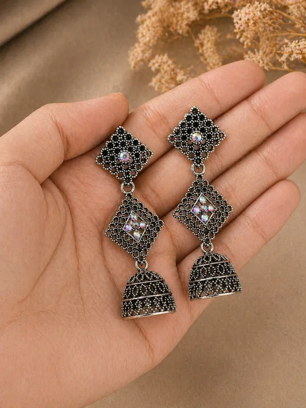 Antique_Silver_Toned_Brass_Jhumka_Earrings_With_Marcasite_And_Crystal_Detailing