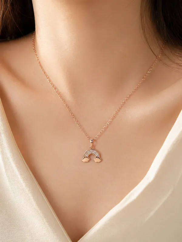 Rose_Gold_Cubic_Zirconia_Arch_Pendant_Necklace_With_Chain