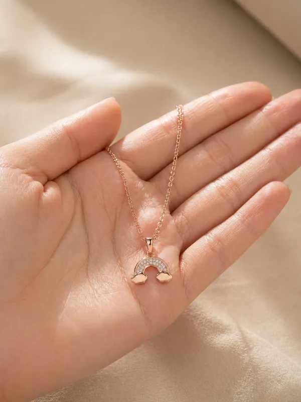 Rose_Gold_Cubic_Zirconia_Arch_Pendant_Necklace_With_Chain