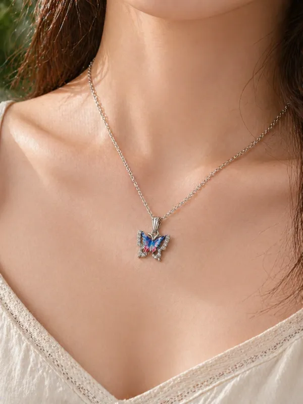 Colourful_Butterfly_Brass_Pendant_Necklace_With_Silver_Toned_Chain
