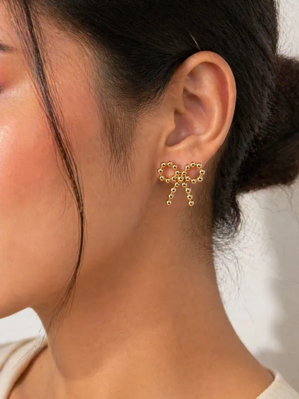 Gold_Toned_Brass_Beaded_Bow_Stud_Earrings