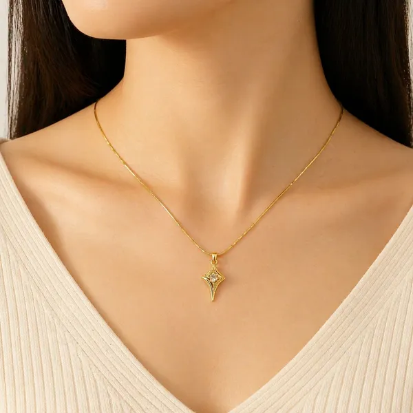 Gold_Toned_Brass_Star_Pendant_Necklace_With_Snake_Chain