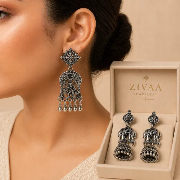 Traditional_Silver_Toned_Brass_Elephant_Jhumka_Earrings_With_Chain_Design