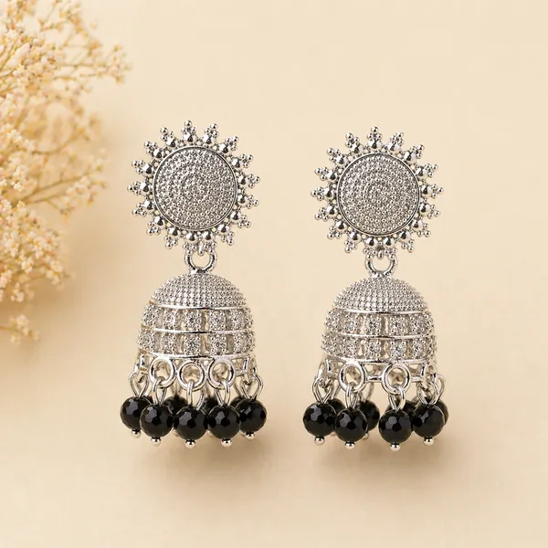 Silver_Toned_Brass_Jhumka_Earrings_With_Black_Beads