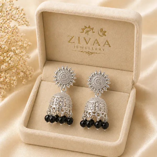 Silver_Toned_Brass_Jhumka_Earrings_With_Black_Beads