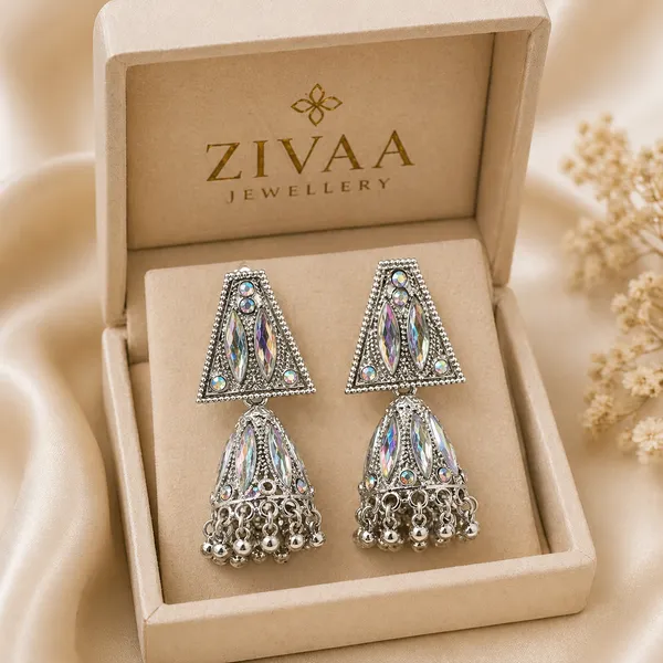 Elegant_Silver_Toned_Brass_Triangle_Jhumka_Earrings_With_Iridescent_Crystals