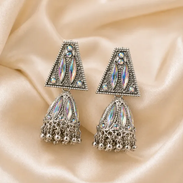 Elegant_Silver_Toned_Brass_Triangle_Jhumka_Earrings_With_Iridescent_Crystals