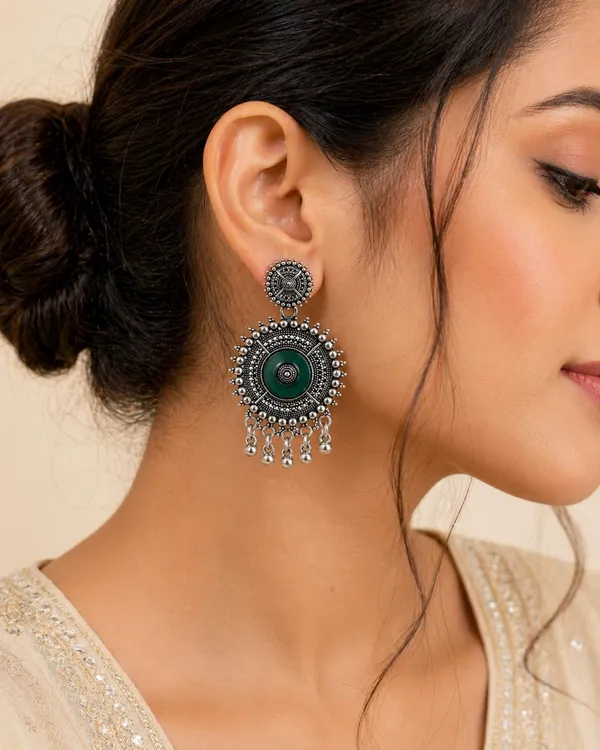 Ethnic_Oxidized_Silver_Toned_Brass_Toned_Circular_Dangler_Earrings_With_Green_Stone_Accent