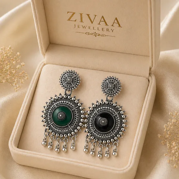 Ethnic_Oxidized_Silver_Toned_Brass_Toned_Circular_Dangler_Earrings_With_Green_Stone_Accent