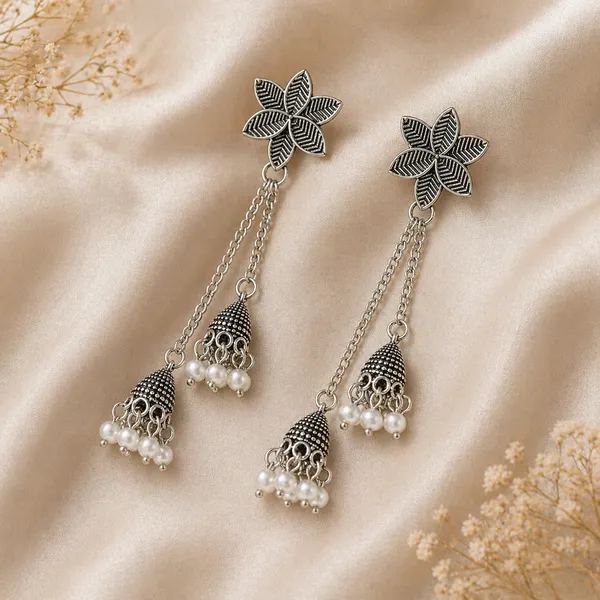 Floral_Oxidized_Silver_Jhumka_Earrings_With_Pearl_Drops