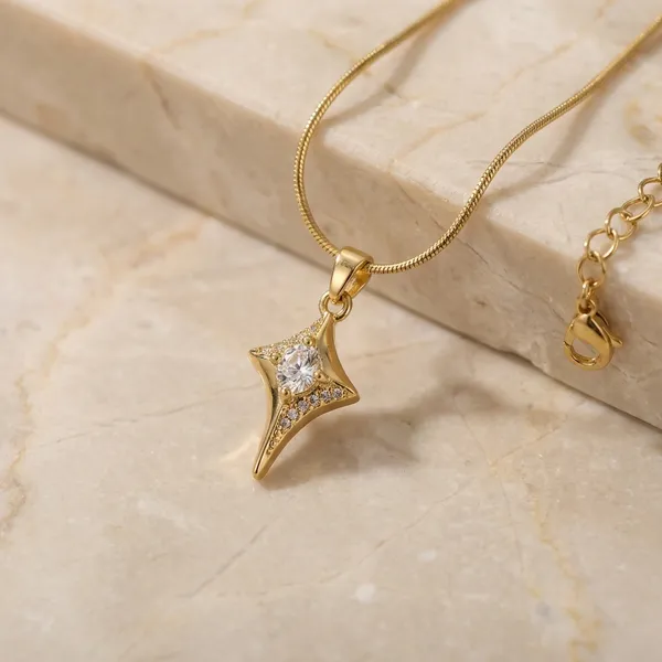 Gold_Toned_Brass_Star_Pendant_Necklace_With_Snake_Chain