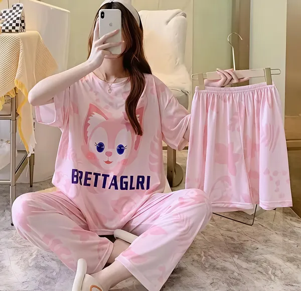 Pink_Cat_Print_Pajama_Set_For_Women