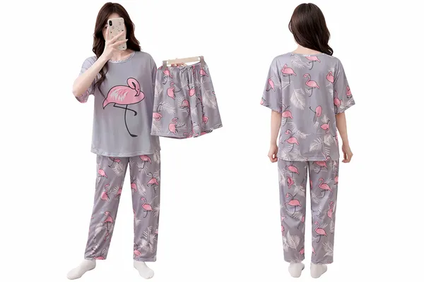 Grey_Flamingo_Print_Cotton_Sleepwear_Set_-_3-Piece_Pajama_Nightwear
