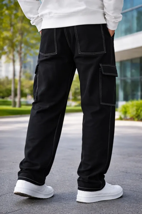 Boys_Black_Cargo_Pants_With_White_Contrast_Stitching_And_Drawstring_Waist