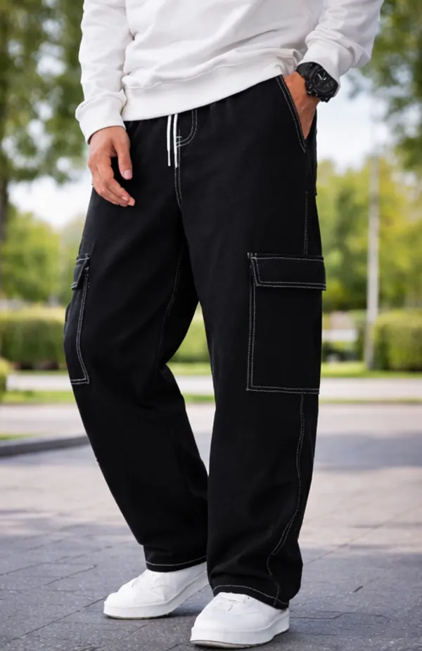 Boys_Black_Wide_Leg_Baggy_Jeans_With_Contrast_Stitching_And_Boys_Black_Cargo_Pants_With_White_Contrast_Stitching_And_Drawstring_Waist_Pack_Of_2