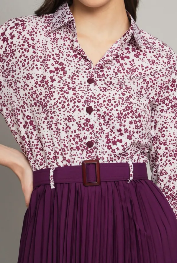 Purple_Floral_Print_Belted_Pleated_Midi_Skirt_With_Shirt_And_Girls_Mustard_Yellow_Crop_Jacket_With_Zip_Closure_Pack_Of_2