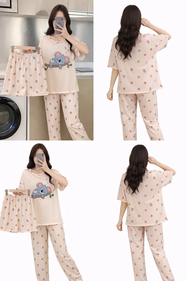 Women_Koala_Print_Sleepwear_Pajama_Set_-_3-Piece_Nightwear_Combo