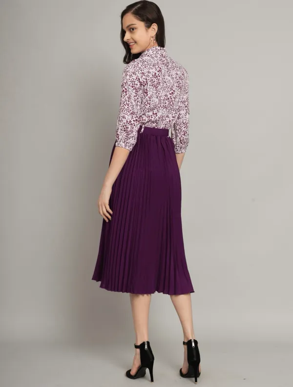 Purple_Floral_Print_Belted_Pleated_Midi_Skirt_With_Shirt_And_Girls_Mustard_Yellow_Crop_Jacket_With_Zip_Closure_Pack_Of_2