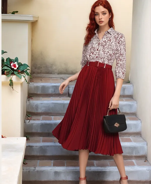 Women_Pleated_Midi_Skirt_With_Sequin_Shirt_-_Maroon