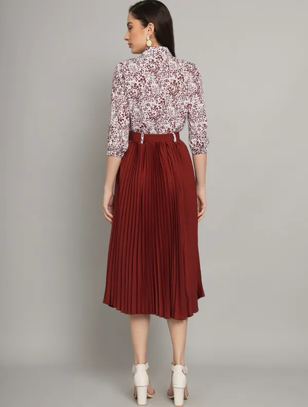 Green_Pleated_Midi_Skirt_With_Sequin_Shirt_Outfit_Set_And_Girls_Pleated_Midi_Skirt_With_Sequin_Shirt_-_Maroon_Pack_Of_2