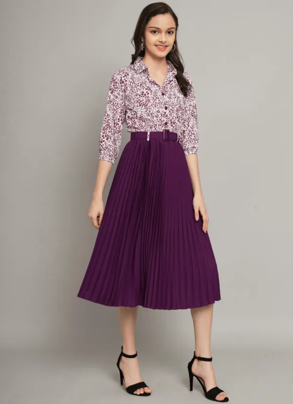 Purple_Floral_Print_Belted_Pleated_Midi_Skirt_With_Shirt_And_Girls_Mustard_Yellow_Crop_Jacket_With_Zip_Closure_Pack_Of_2