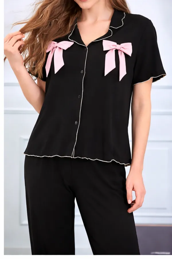 Women_Black_Pajama_Set_With_Pink_Bow_Detail