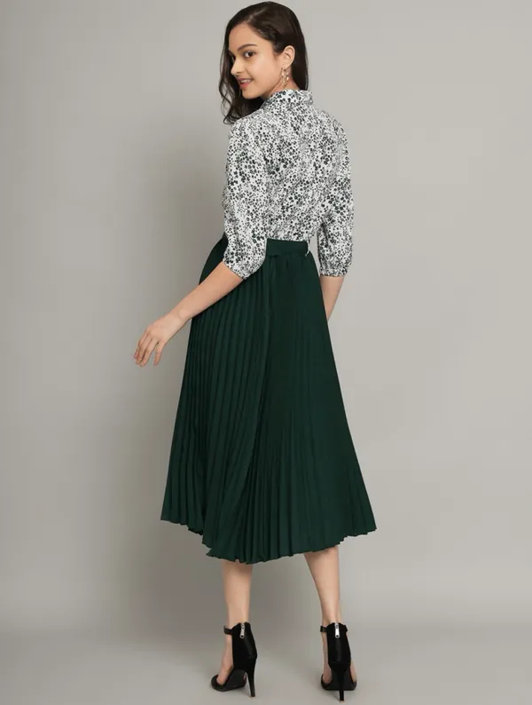 Green_Pleated_Midi_Skirt_With_Sequin_Shirt_Outfit_Set_And_Girls_Pleated_Midi_Skirt_With_Sequin_Shirt_-_Maroon_Pack_Of_2