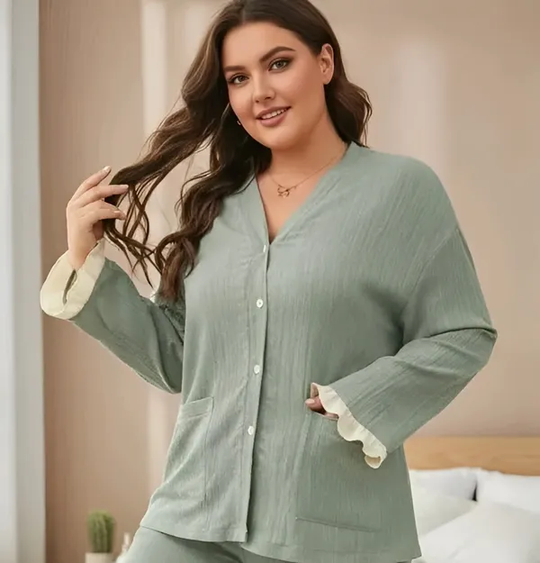Sage_Green_Button-Up_Pajama_Set_With_Contrast_Trim