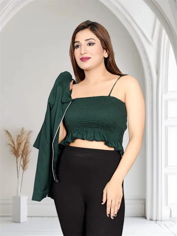 Dark_Green_Cropped_Tube_Top_With_Matching_Jacket_Set