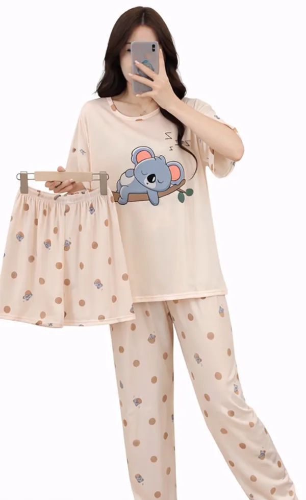 Women_Koala_Print_Sleepwear_Pajama_Set_-_3-Piece_Nightwear_Combo