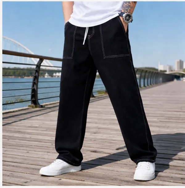 Boys_Black_Wide_Leg_Baggy_Jeans_With_Contrast_Stitching_And_Boys_Black_Cargo_Pants_With_White_Contrast_Stitching_And_Drawstring_Waist_Pack_Of_2