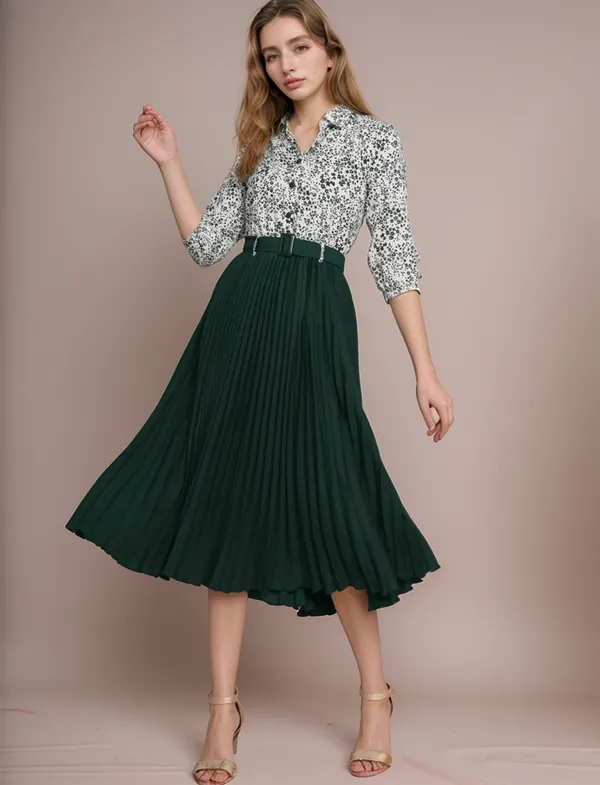 Green_Pleated_Midi_Skirt_With_Sequin_Shirt_Outfit_Set