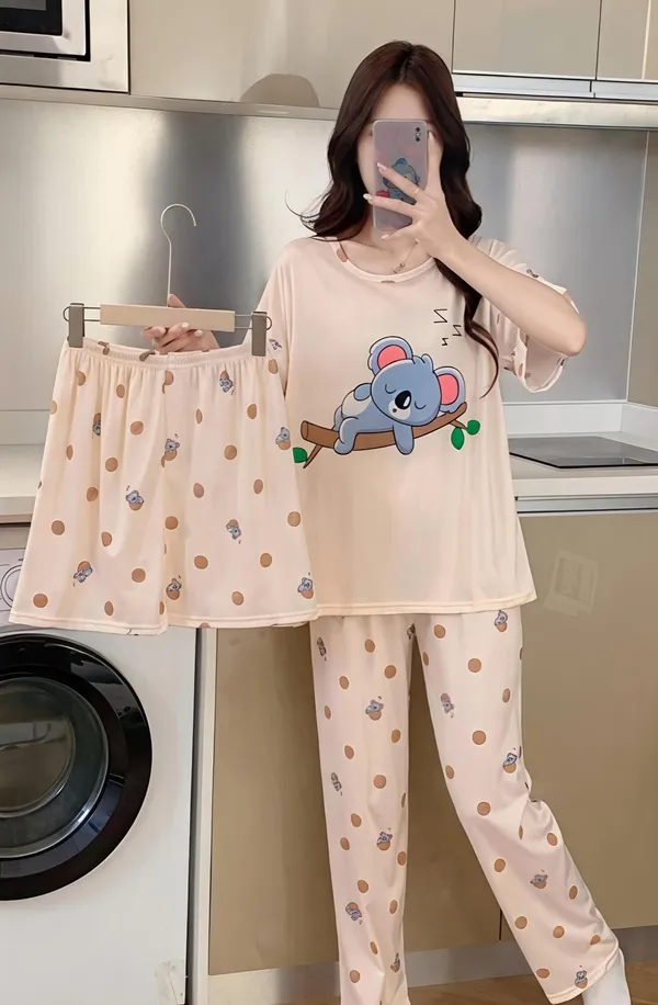 Women_Koala_Print_Sleepwear_Pajama_Set_-_3-Piece_Nightwear_Combo