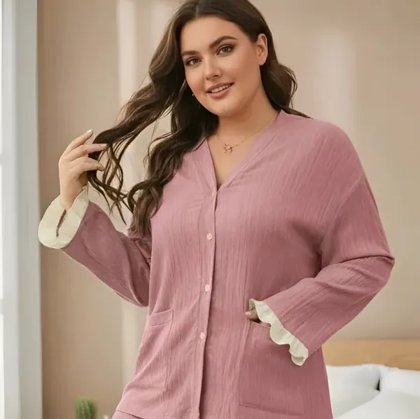 Women_Dusty_Pink_Pajama_Set_With_Cream_Ruffle_Trim