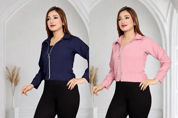 Women_Pink_Cropped_Jacket_With_Front_Zip_And_Navy_Blue_Crop_Bomber_Jacket_For_Girls_Pack_Of_2