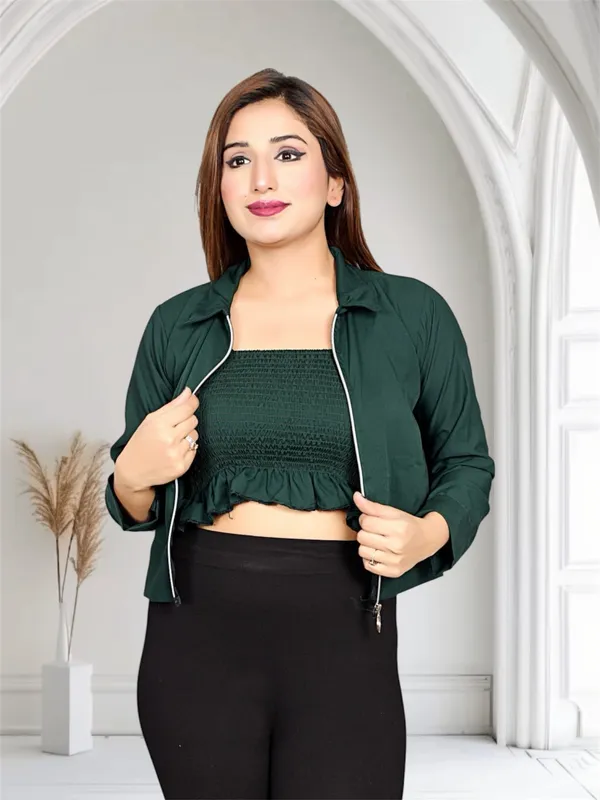 Dark_Green_Cropped_Tube_Top_With_Matching_Jacket_Set