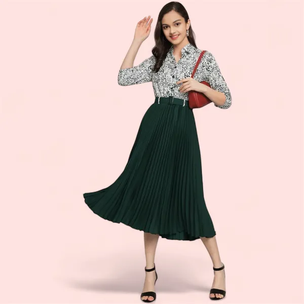 Green_Pleated_Midi_Skirt_With_Sequin_Shirt_Outfit_Set_And_Girls_Pleated_Midi_Skirt_With_Sequin_Shirt_-_Maroon_Pack_Of_2