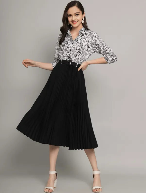 Black_Pleated_Midi_Skirt_With_Floral_Print_Shirt_-_Girls_Two-Piece_Outfit_And_Girls_Maroon_Bomber_Jacket_With_Crop_Top_Pack_Of_2