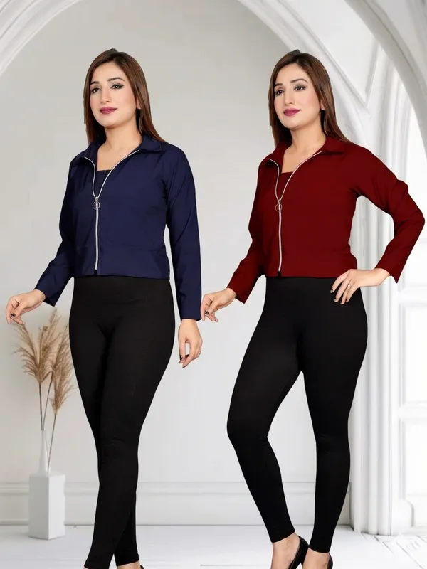 Maroon_Crop_Jacket_With_Front_Zip_And_Collared_Design_And_Navy_Blue_Crop_Bomber_Jacket_For_Girls_Pack_Of_2