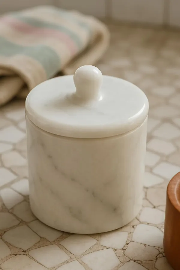 White_Marble_Finish_Ceramic_Storage_Jar_With_Lid