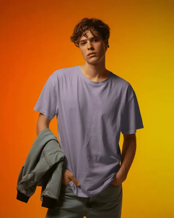 Men_Lavender_Solid_Color_Round_Neck_Tshirt