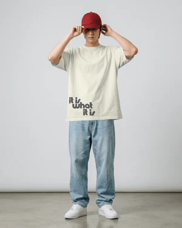 Men_It_Is_What_It_Is_Typographic_Oversized_Tshirt_Cream