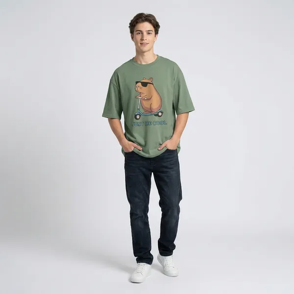 Men_Be_Cool_Typographic_Oversized_T_Shirt_Olive_Green
