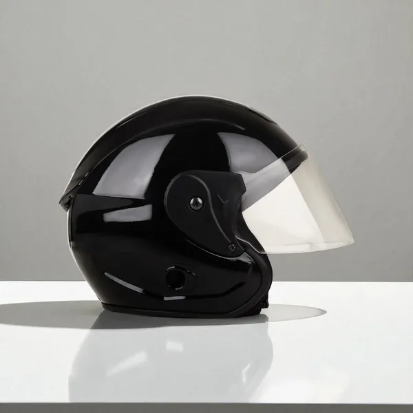 Premium_Black_Open_Face_Helmet_With_Clear_Visor