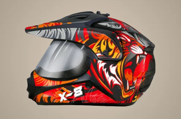 X1_Fierce_Tiger_Graphic_Off-Road_Helmet_With_Detachable_Visor_-_Red,_Black_&_Orange