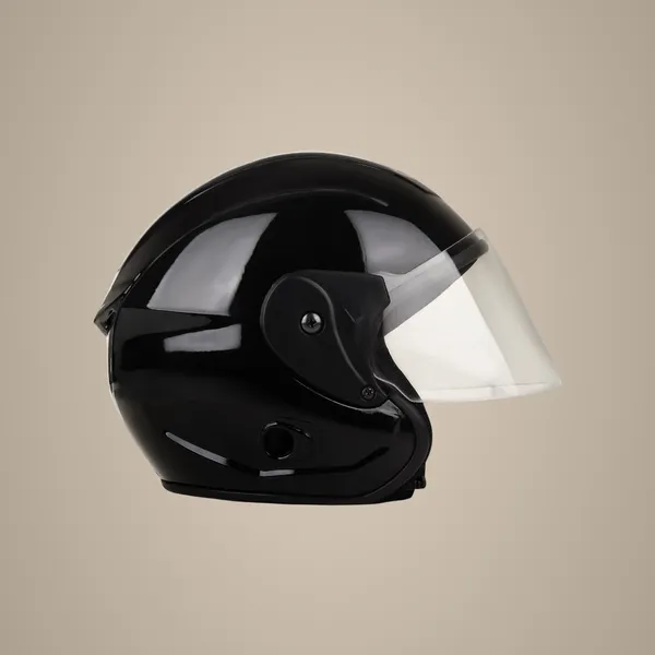 Premium_Black_Open_Face_Helmet_With_Clear_Visor