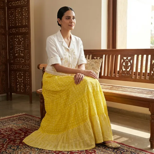 Yellow_And_White_Cotton_Top_And_Maxi_Skirt_For_Women